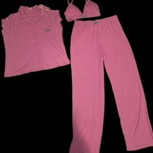 Juicy Couture Hot Pink Three-Piece Pajama Set — Top, Bralette & Pants